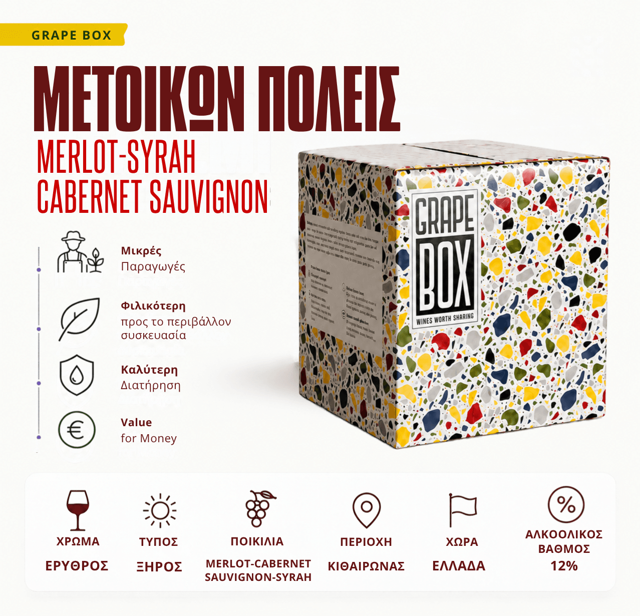 Μετοίκων Πόλεις - Merlot - Cab.Sauvignon - Syrah - Grape Box 3L/5L